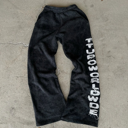 Winter Heavyweight Cotton Vintage Washed Sweatpants Custom Logo Embroidery Patched Men Sunfaded Wide Leg Sweatpants