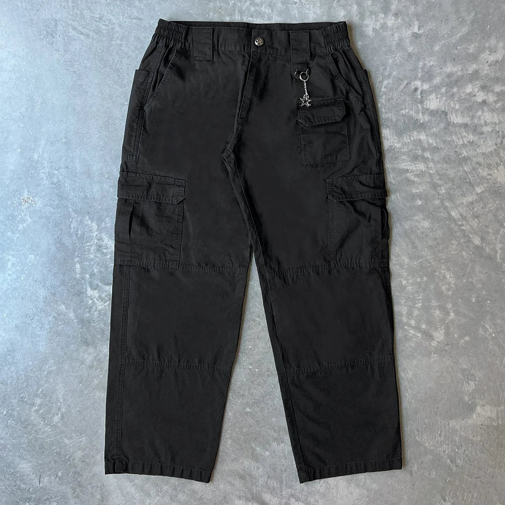 Huilin New Trend 100% Cotton Twill Pants Trousers Straight Leg Men Plain Black Outdoor Track Cargo Pants