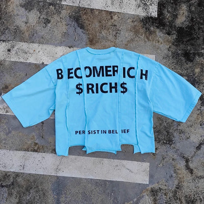 Asymmetrical Raw Hem Unisex Bozy Tshirts Custom Screen Printing Men Heavyweight 100% Cotton Oversized Graphic T Shirt