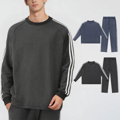 Vintage Fashion Supplier Low MOQ Acid Wash Washed Blank Custom Print Mens Striped Jogger Tracksuit