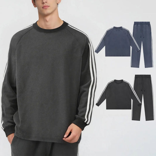Vintage Fashion Supplier Low MOQ Acid Wash Washed Blank Custom Print Mens Striped Jogger Tracksuit