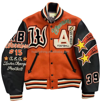 Warm Winter Baseball Bomber Leather Sleeves Chenille Embroidered Logo Custom Men's Viscose Shell Letterman Varsity Jackets