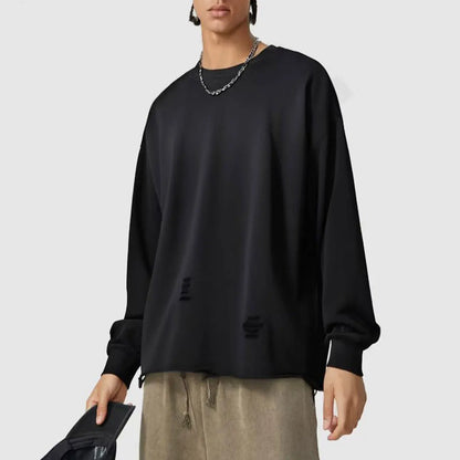 Trending Streetwear Supplier Low MOQ Vintage Heavyweight Blank Custom Logo Mens Oversized Distressed Long Sleeve Tee