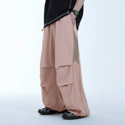 Side Zip Design Oversized Fit Unisex Nylon Track Pants Elastic Waist Men Baggy Wide Leg Parachute Pants