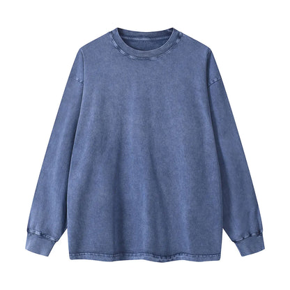 Trending Streetwear Supplier Low MOQ Acid Wash Oversized Blank Custom Print Unisex Long Sleeve T Shirt