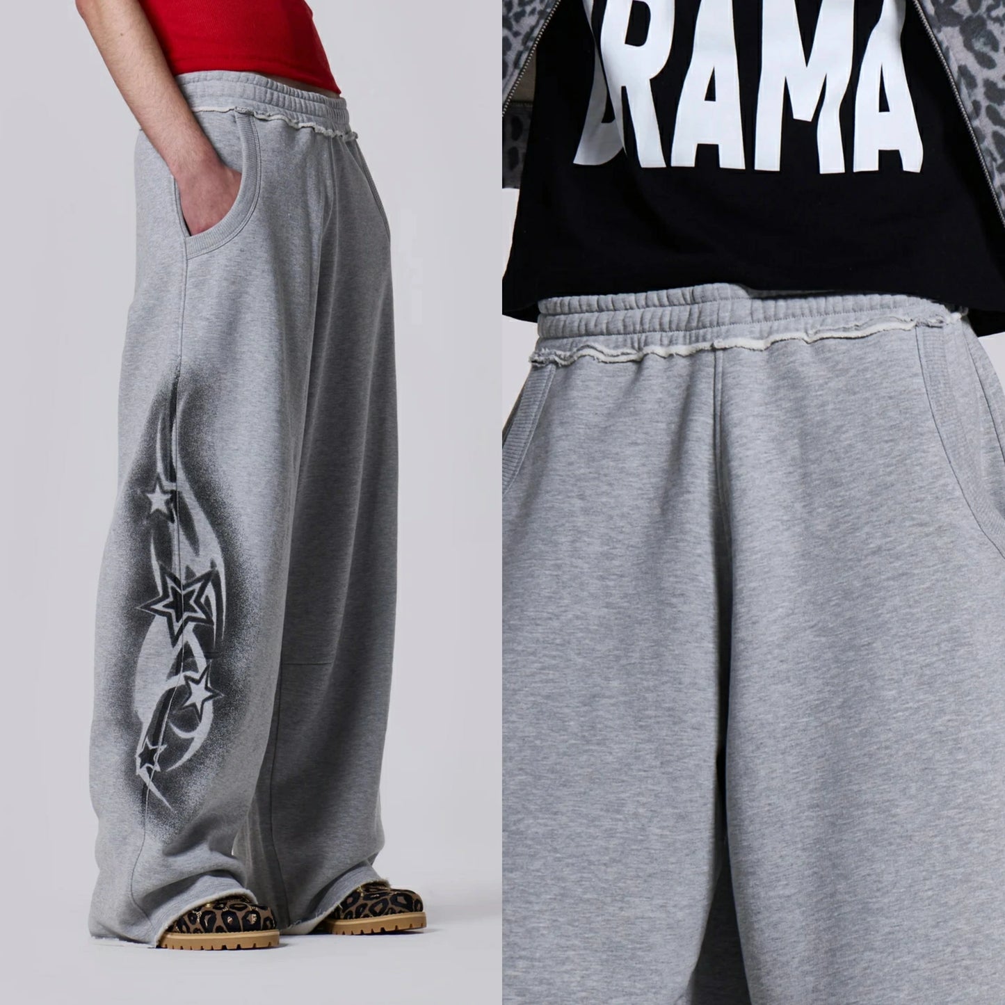 Huilin Oem Factory Customized Oversized Heavyweight Sweatpants Men Solid Color Raw Hem Elastic Waist Relaxed Jogger Sweatpants