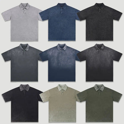 Customizable Casual Manufacturer Supplier Low MOQ Vintage Acid Wash Blank Custom Print Custom Logo Mens Short Sleeve Polo