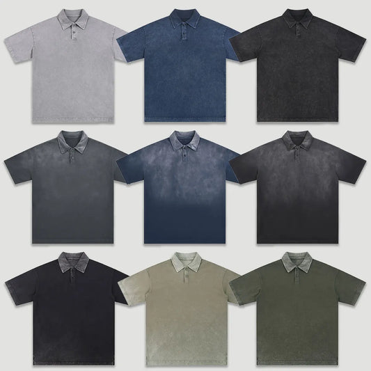 Customizable Casual Manufacturer Supplier Low MOQ Vintage Acid Wash Blank Custom Print Custom Logo Mens Short Sleeve Polo