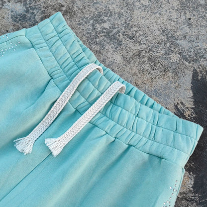 Vintage Washed Thick Cotton French Terry Sweat Pants Mens Custom Side Rhinestone Wide Leg Sunfaded Sweatpants