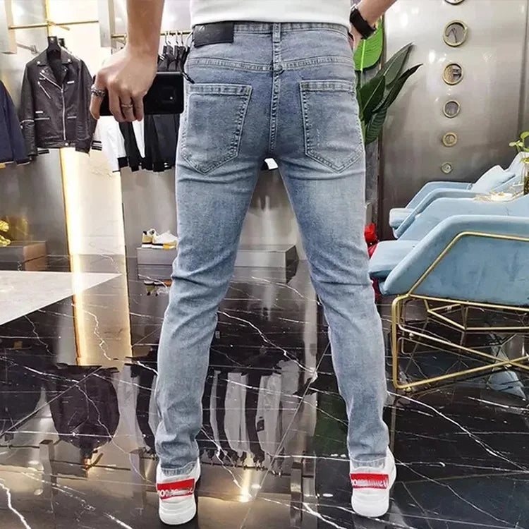 Luxury Fashion Trousers Blue Jeans Raight Leg Skinny Denim Pants Factory Custom Diamond Rhinestones Crystal Jeans Men