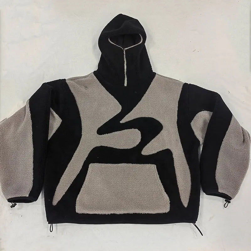 HUILI FACTORY fleece blank fluffy ninja hoodie sherpa masked heavy thick streetwear face zip hoodie