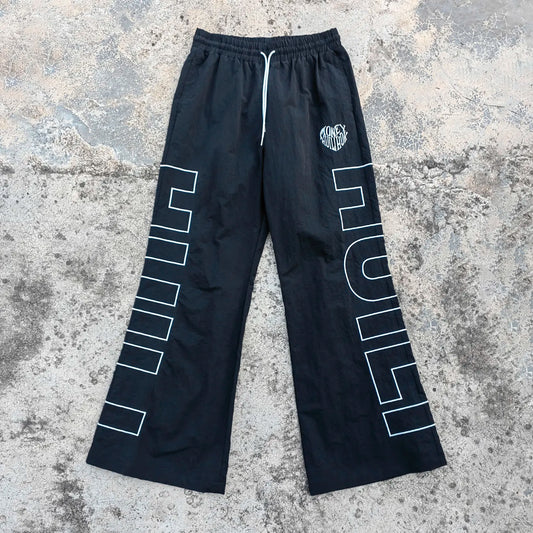 Lightweight Custom Embroidery logo Sports Nylon Track Pants Men Elastic Waist Oversized Flared Wide Leg Baggy Track Pants