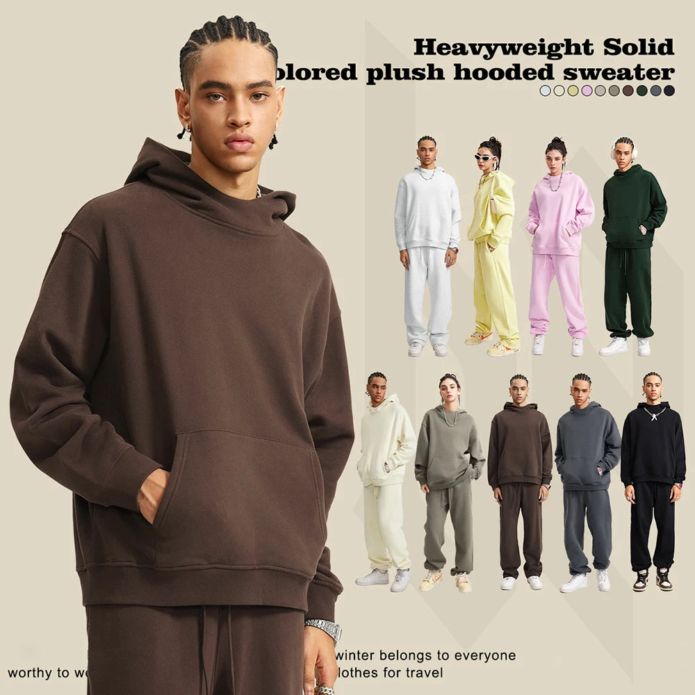 Huili Wholesale Unisex Oversized Sweatshirts Thick Cotton Oversized Hoodies Fleece Lining Men Pullover Plain Blank Hoodie