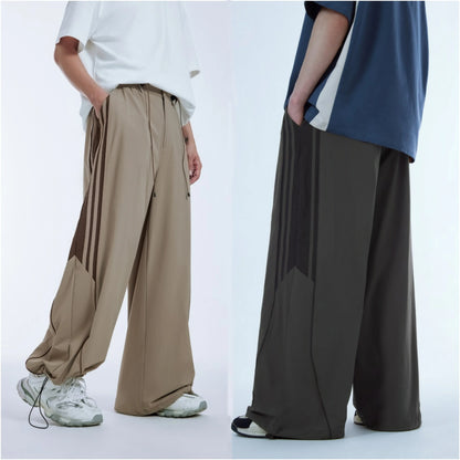 Adjustable Bottom Oversized Track Pants Men Custom Contrast Stripe Baggy Wide Leg Parachute Pants