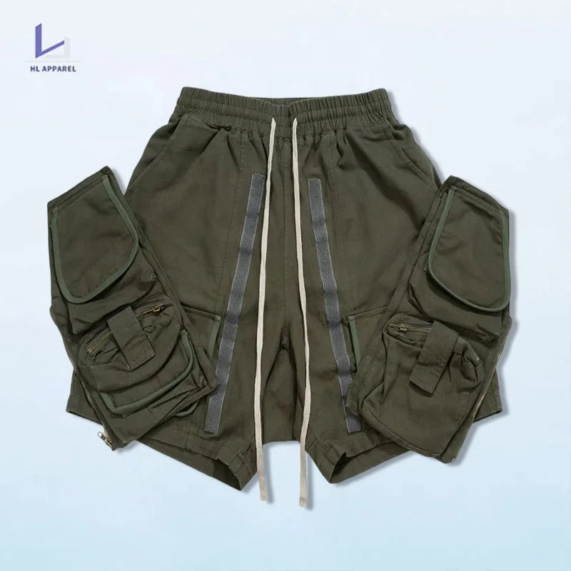 HL manufacturer wholesale high quality luxury above the knee shorts men heavy hip hop designer custom multi pocket cargo shorts