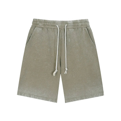 Heavyweight Cotton Supplier Low MOQ Acid Wash Garment Dye Blank Custom Print Casual Drawstring Shorts