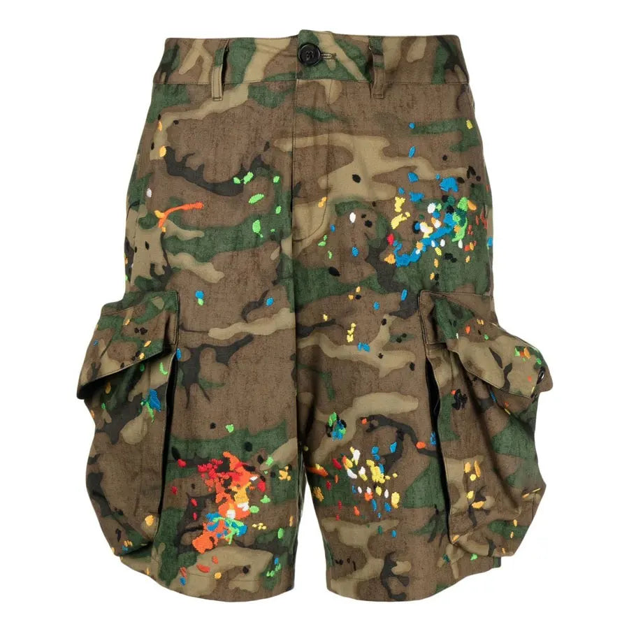 Huilin High Quality Custom Thick Cotton Cargo Shorts Men Vintage Oil Washed Baggy Wide Leg Parachute Shorts Pants