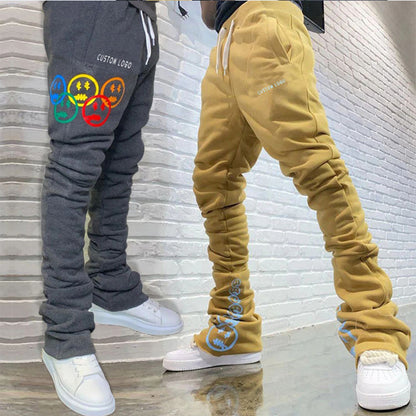 FACTORY heavyweight cotton flared custom printing stacked sweatpants men