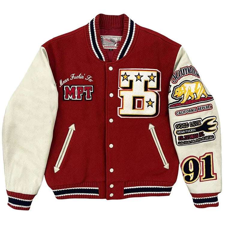 factory wholesale streetwear varsity letterman jacket leather sleeve mens college team spring baseball jacket