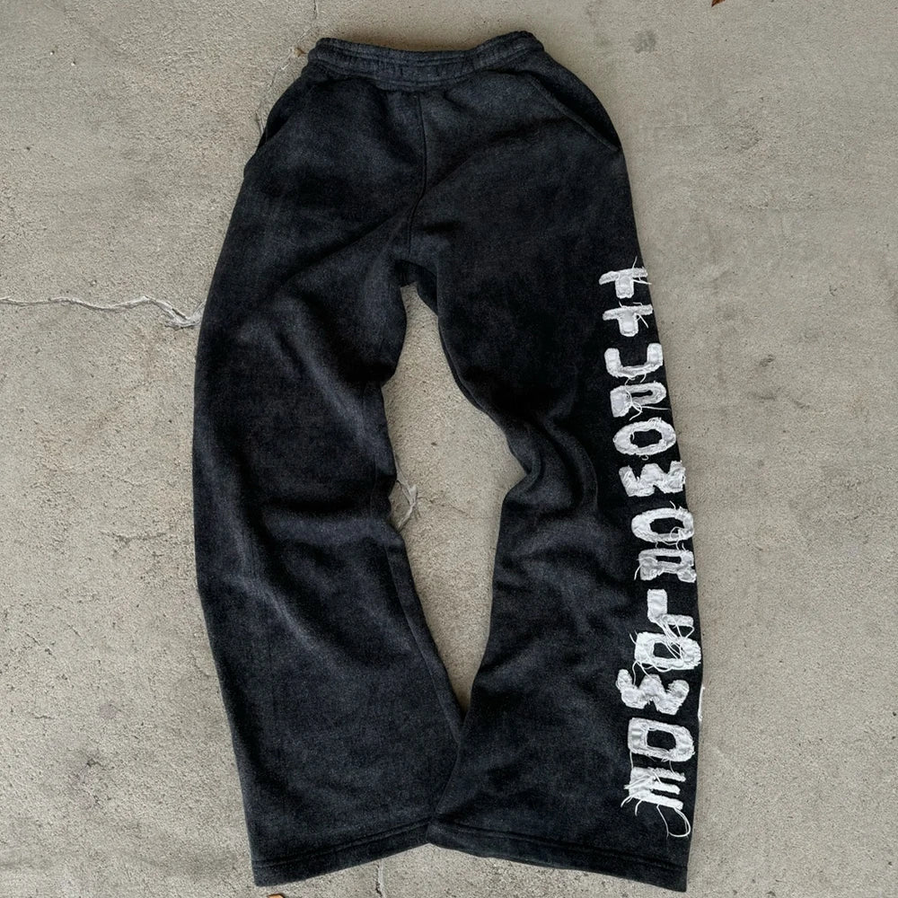 Huilin High Quality Custom Vintage Washed Heavyweight Cotton Sweatpants Men Embroidery Logo Patched Sunfaded Sweatpants