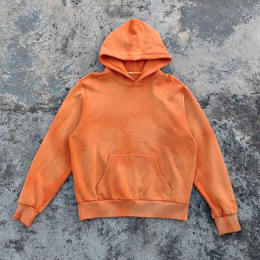 Heavyweight French Terry Thick Cotton Hoodies Pullover Men Custom logo Printed Vintage Washed Sunfaded Hoodie