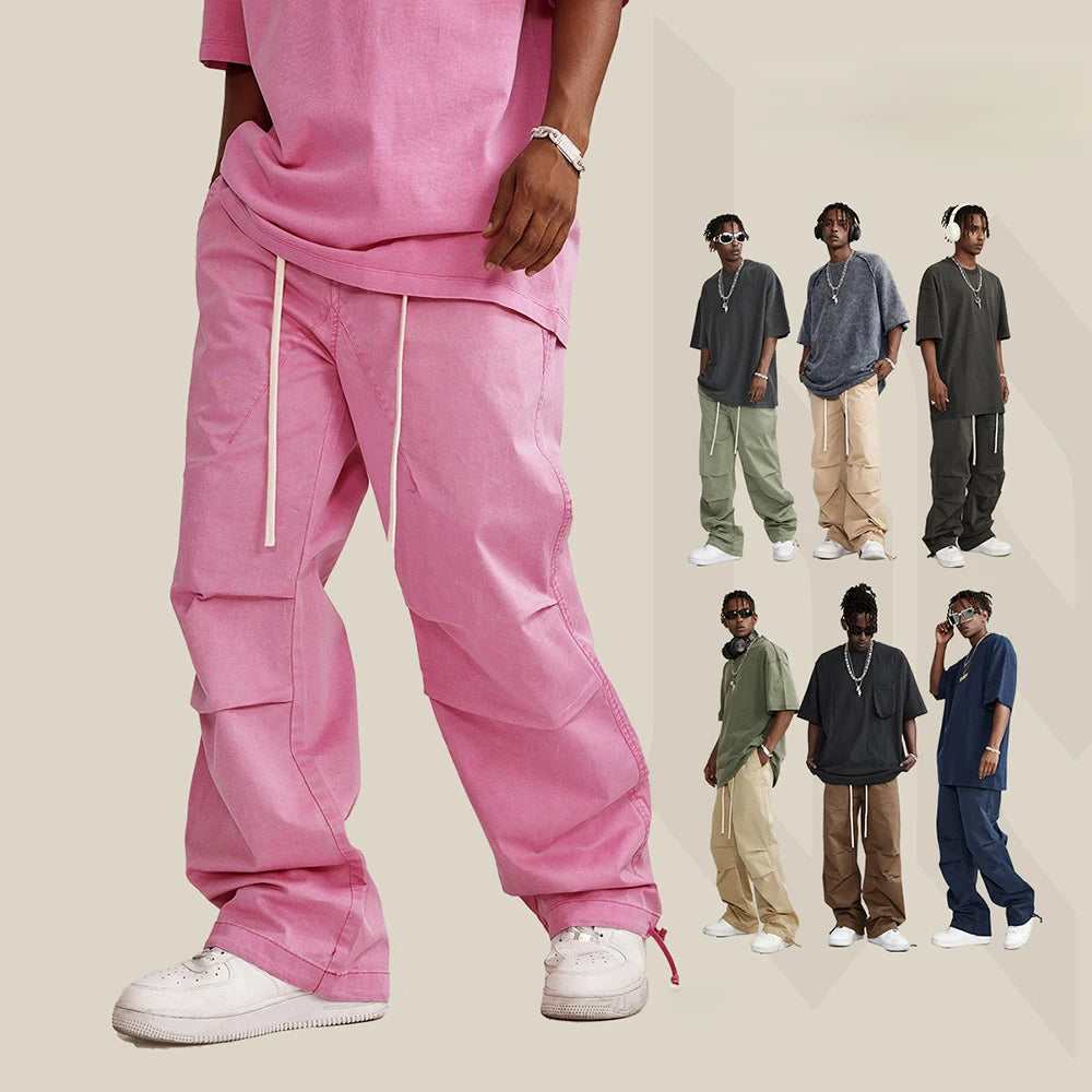 Huilin Retro Wash Carpertner Pants Unisex Oversized Casual Pants High Street Fashion Baggy Wide Leg Cargo Pants Men