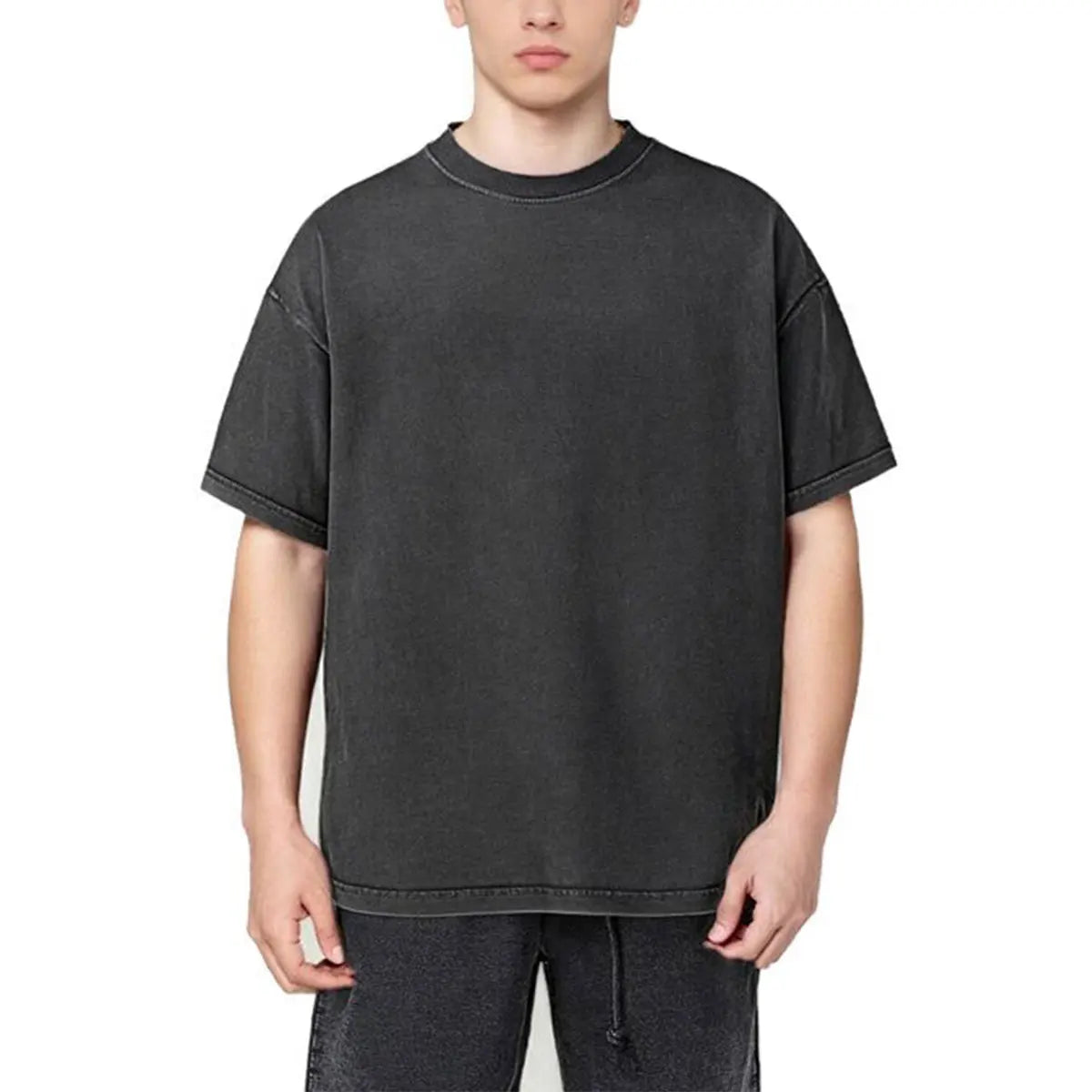 Heavyweight Cotton Supplier Low MOQ Vintage Washed Blank Custom Logo Casual Crewneck Tee