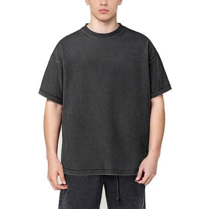 Heavyweight Cotton Supplier Low MOQ Vintage Washed Blank Custom Logo Casual Crewneck Tee