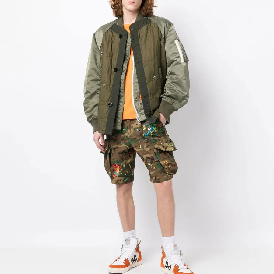 Huilin Custom Heavy Cotton Shorts Pants Men Streetwear Shorts Custom Splash Graffiti Print Men Utility Pockets Camo Cargo Shorts