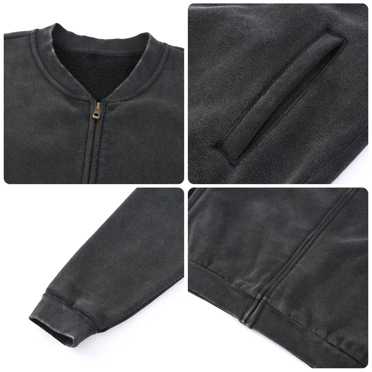 Trending Streetwear Supplier Low MOQ Acid Wash Oversized Blank Custom Print Mens Zip up Bomber Jacket
