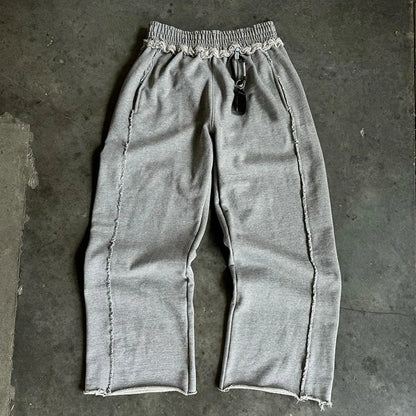 New Arrival Loose Fit Unisex Wide Elastic Waist Jogger Sweatpants Raw Edge Wide Leg Men Oversized Baggy Sweatpants