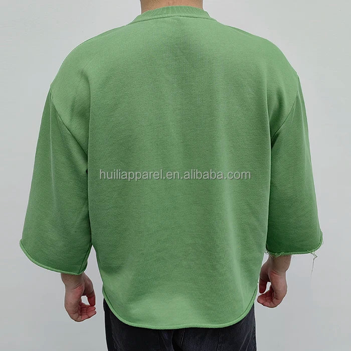 Unisex Oversized Fit Boxy Cropped T-Shirt Screen Printing Men Raw Hem 100% Cotton Hevayweight Box T Shirt