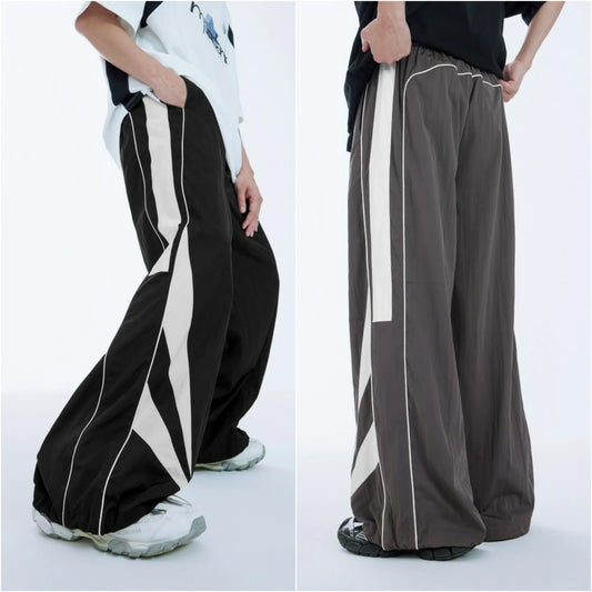 Huilin Oem Custom Color Block Sportswear Track Pants Men Oversized Fit Baggy Wide Leg Lightweight Pants