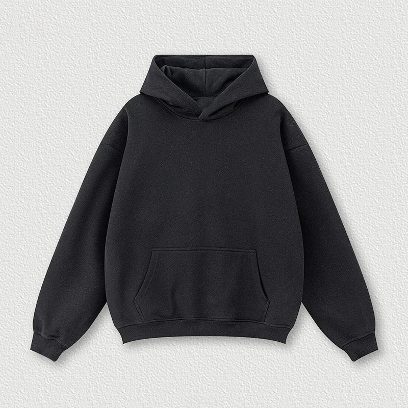 Huili Wholesale Men's Unisex Fashion Oversized 80% Cotton 20% Polyester Heavyweight Blank Black Heather Pullover Hoodies