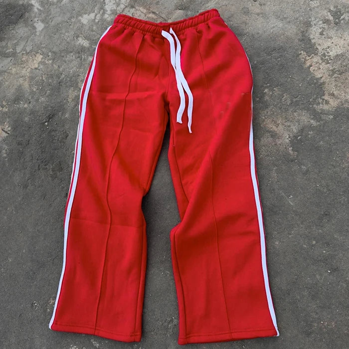 HUILIN Factory custom baggy trouser jersey heavywweight sweatpants side stripe straight leg mens track pants for men