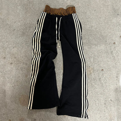 Oversized Trackpants Sweat Trouser Loose Stripe Straight Wide Leg Baggy Track Jogger Pant Double Waist Flared Sweatpants For Men