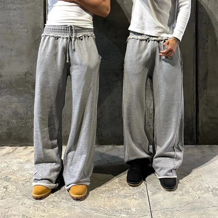 Huilin Oem Heavyweight 100% Cotton Oversized Wide Leg Sweat Track Pants Custom Embroidery Logo Men Baggy Sweatpants