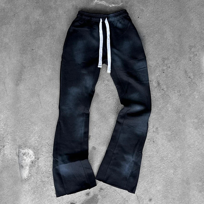 Huilin Custom Vintage Washed Heavyweight Cotton Sunfaded Sweat Jogger Pants Men Cut Edge Raw Hem Flared Sweatpants