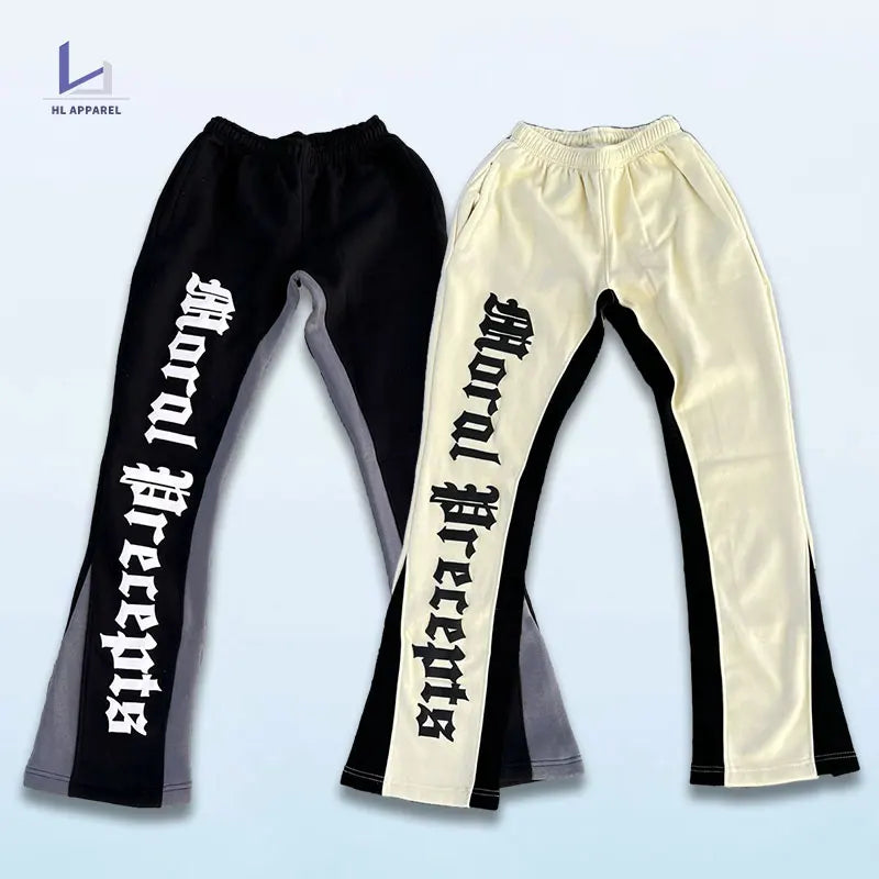 Huilin Factory Custom Logo Design Straight Leg Cargo Sweatpants Men Oem Graphic 3D Puff Printed Flared Sweatpants