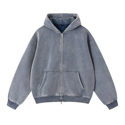 Trending Streetwear Supplier Low MOQ Vintage Oversized Blank Custom Logo Mens Full Zip up Hoodie