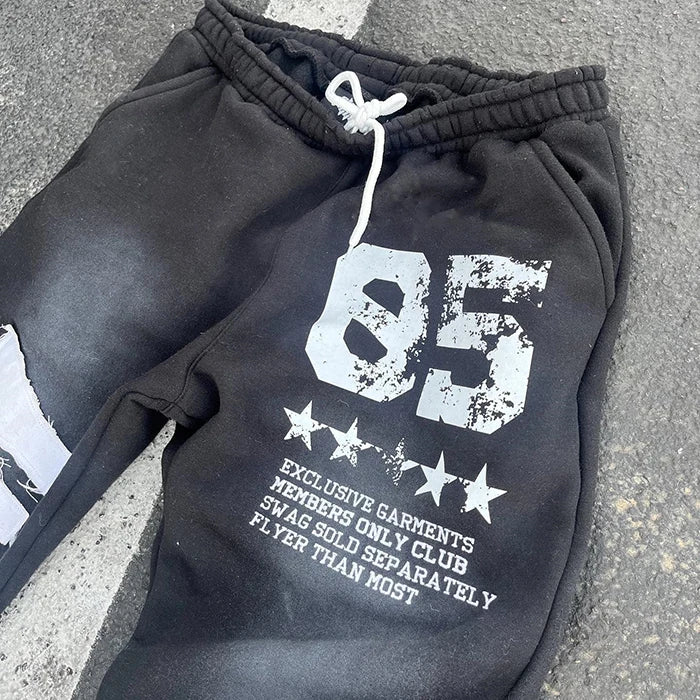 Huilin Oem Custom Logo Printing Flared Sweatpants Men Distressed Embroidery Logo Patched Sun Faded Vintage Washed Sweatpants