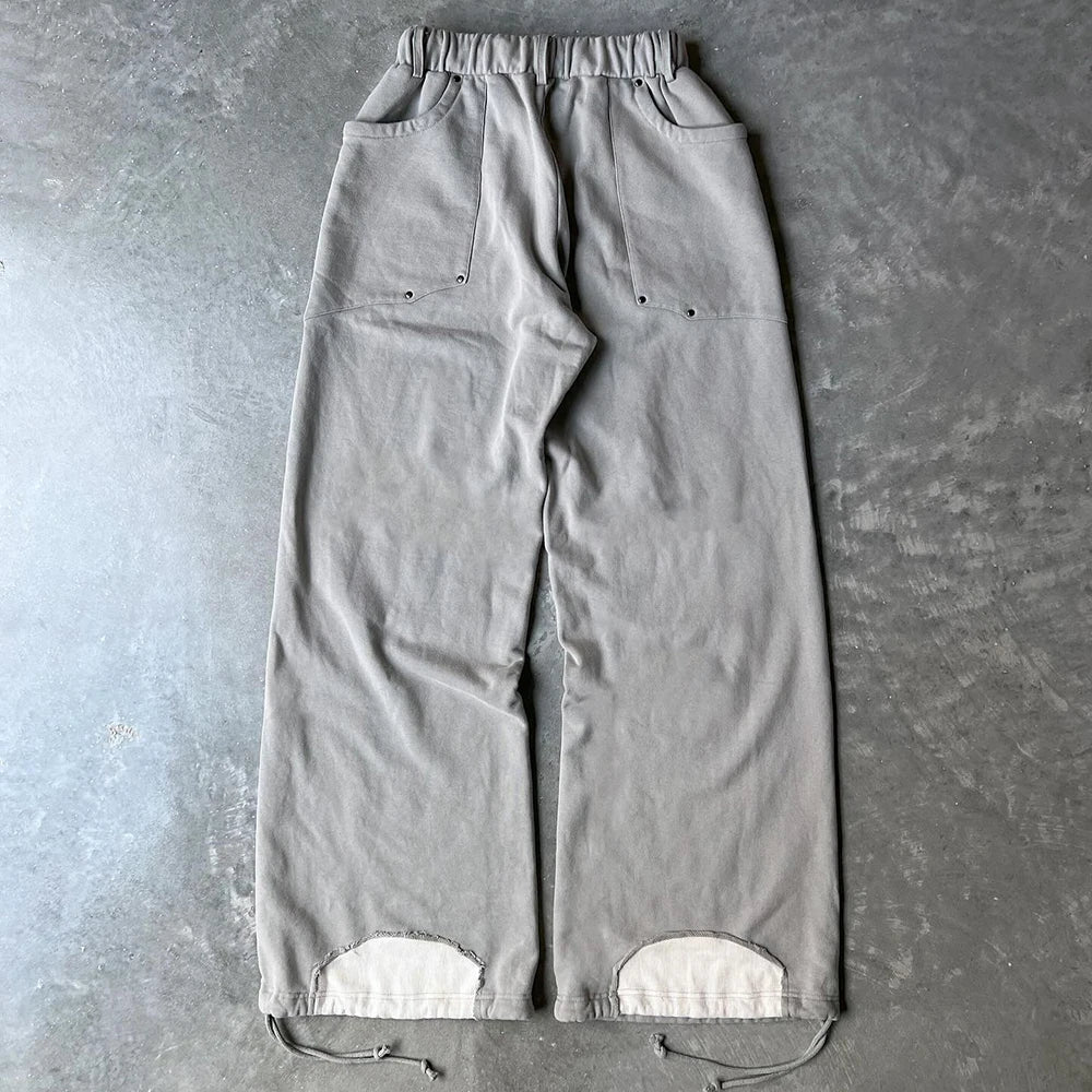 Huilin Oem Screen Printing 100% Cotton Sweatpants Men Elastic Drawstring Waist Oversized Wide Leg Baggy Sweatpants