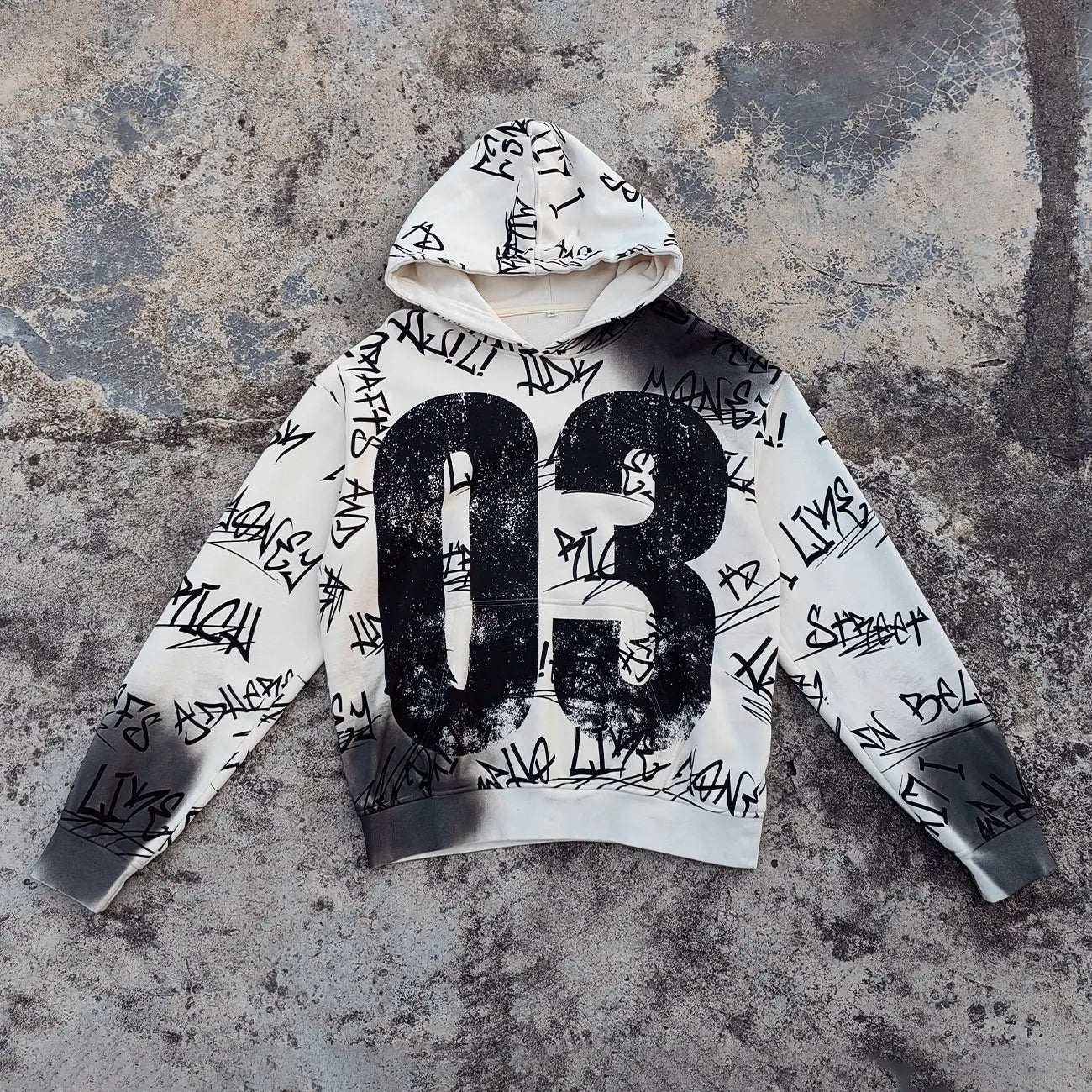 Custom Allover Printed Heavyweight Cotton Graphic Hoodie Vintage Washed Men 420 Gsm French Terry Hoodie