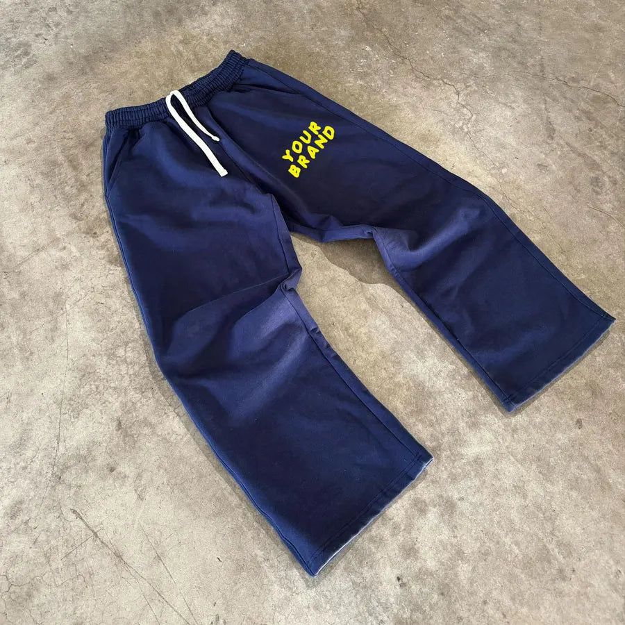 Huilin Oem Manufacturer Customized Solid Color Basic Wide Leg Sweatpants Men Custom Logo Design Heavyweight Cotton Sweatpants