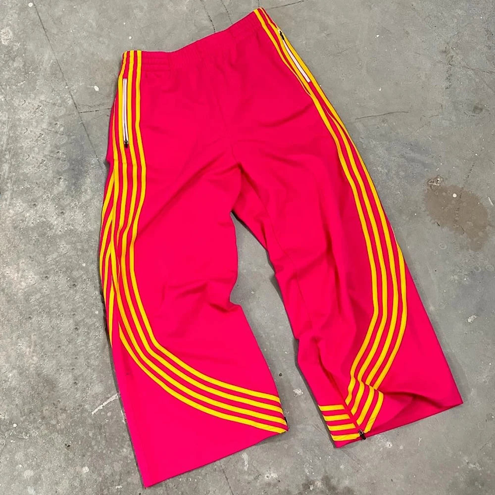 Huilin Factory Oem High Quality Thick Cotton Track Pants Trousers Custom Straight Wide Leg Men Heavyweight Striped Sweatpants