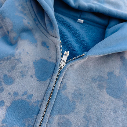 Custom logo Embroidery Oversized Hoodie Men Zipper up Vintage Washed Heavyweight Cotton Sun Faded Hoodie