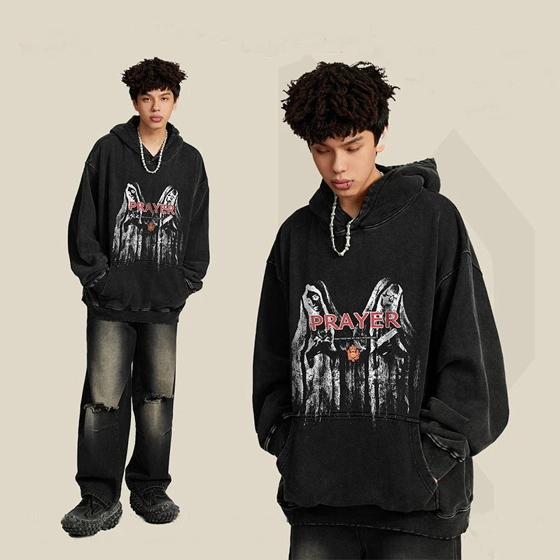 Huili Wholesale Street Wear Hoodie Heavyweights Digital Printed Custom Logo Oversized Men Washed hoodie