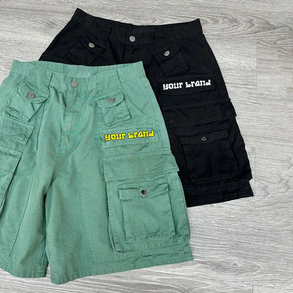 100% Cotton Streetwear Cargo Shorts Oversized Fit Men Custom Logo Printing Utility Pockets Cotton Shorts