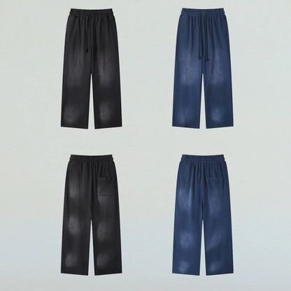 Heavyweight Cotton Supplier Low MOQ Acid Wash Spray Wash Blank Custom Print Casual Wide Leg Track Pants