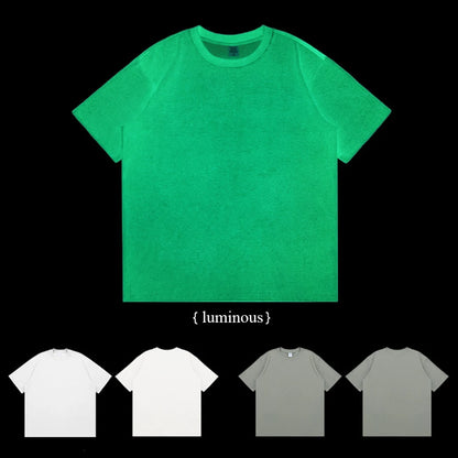 New Trend 240Gsm Heavyweight Cotton Unisex Night Glowing Tshirt Crew Neck Oversized Boxy Fit Luminous Mens T Shirt